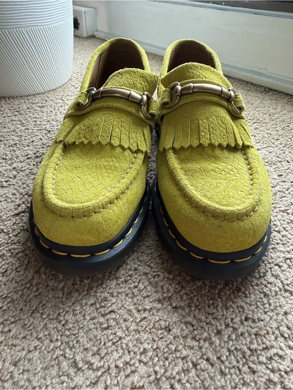 Dr Martens Adrian Snaffle Lime Green Suede Loafers with Metal Bit